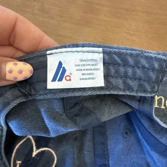 Cinq à Sept Embroidered Denim Hat Blue Womens One Size Heart Smiley Face Dad Cap - Picture 5 of 5